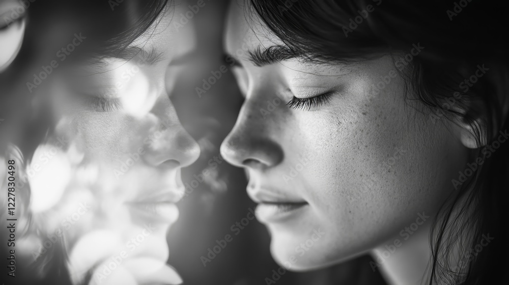 Serene Black and White Portrait of a Young Woman with Closed Eyes Serene Black and White Portrait of a Young Woman with Closed Eyes