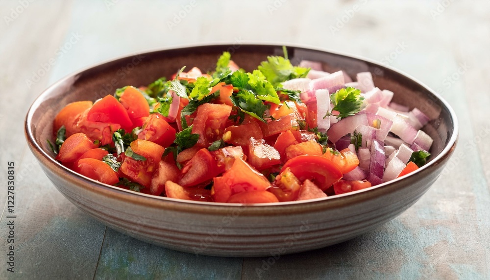 preparing ingredients for salsa diced tomatoes onions and cilantro in a bowl preparing ingredients for salsa diced tomatoes onions and cilantro in a bowl