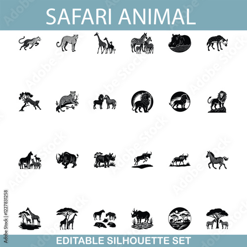 African Safari Animals Silhouette Set Editable Vector Icons photo