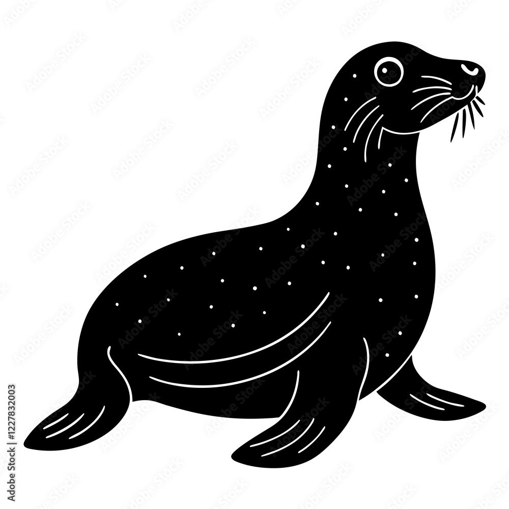 Cute Sea Lion Silhouette Line Art Black Vector Carton Illustration Cute Sea Lion Silhouette Line Art Black Vector Carton Illustration
