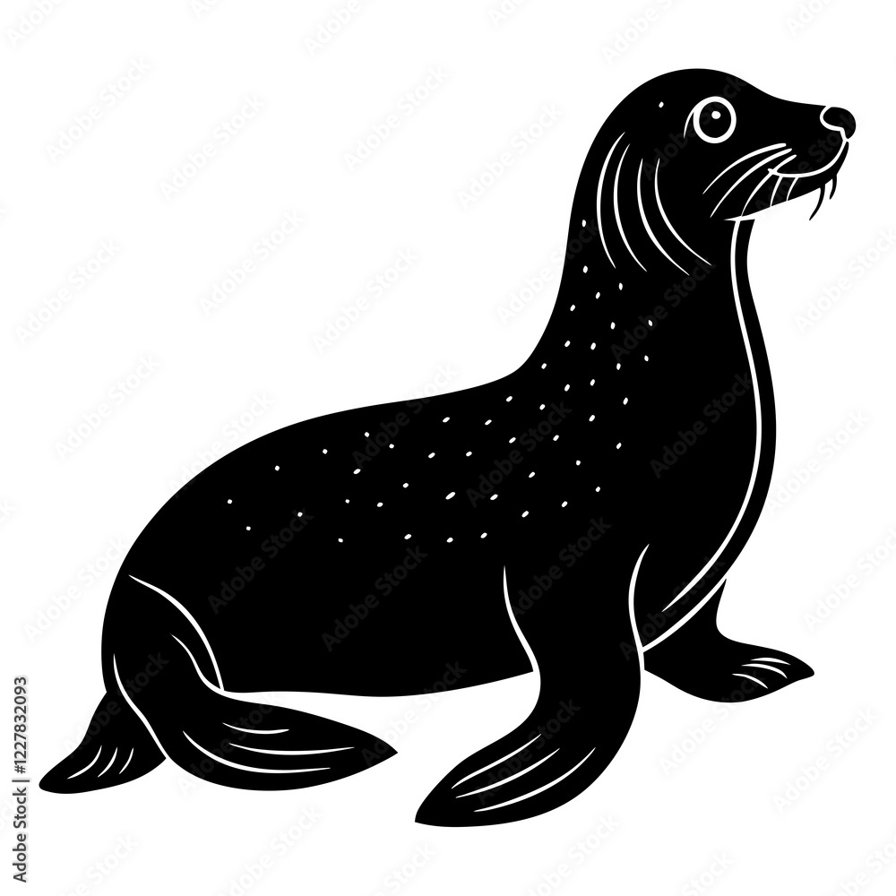 Cute Sea Lion Silhouette Line Art Black Vector Carton Illustration Cute Sea Lion Silhouette Line Art Black Vector Carton Illustration