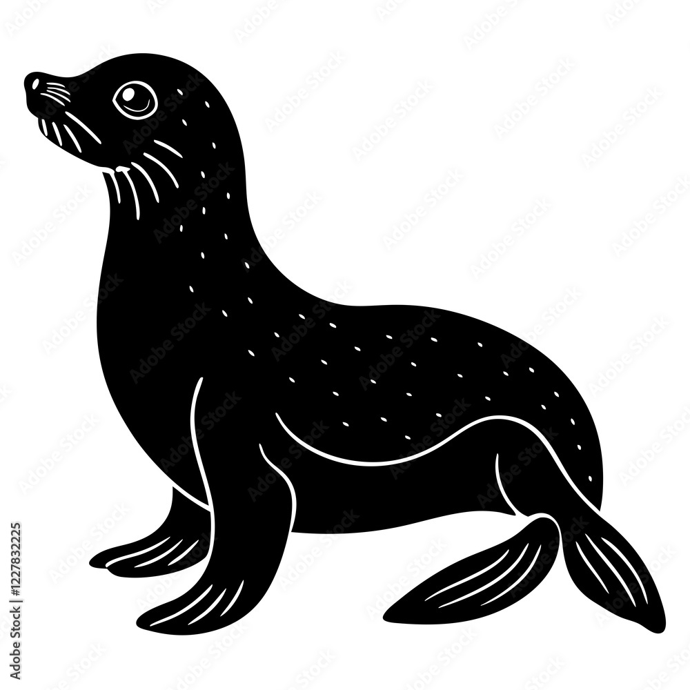 Cute Sea Lion Silhouette Line Art Black Vector Carton Illustration Cute Sea Lion Silhouette Line Art Black Vector Carton Illustration