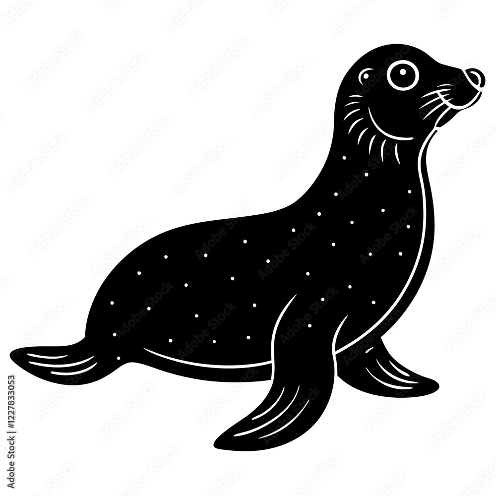 Cute Sea Lion Silhouette Line Art Black Vector Carton Illustration Cute Sea Lion Silhouette Line Art Black Vector Carton Illustration