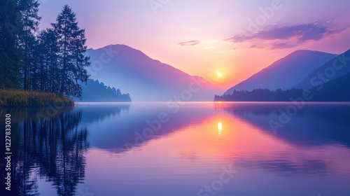 Wallpaper Mural Serene Sunrise Over Calm Mountain Lake Reflections Torontodigital.ca
