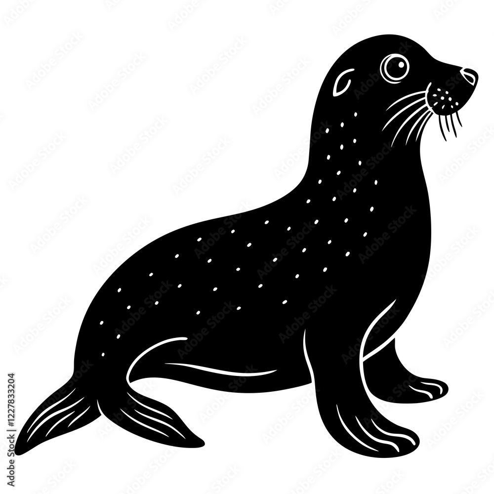 Cute Sea Lion Silhouette Line Art Black Vector Carton Illustration Cute Sea Lion Silhouette Line Art Black Vector Carton Illustration