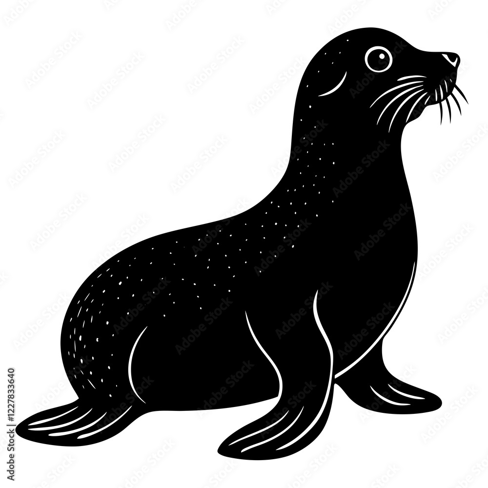Cute Sea Lion Silhouette Line Art Black Vector Carton Illustration Cute Sea Lion Silhouette Line Art Black Vector Carton Illustration
