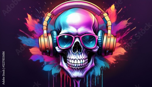 t shirt print design with skull in headphones 3d illustration ready for dtf print