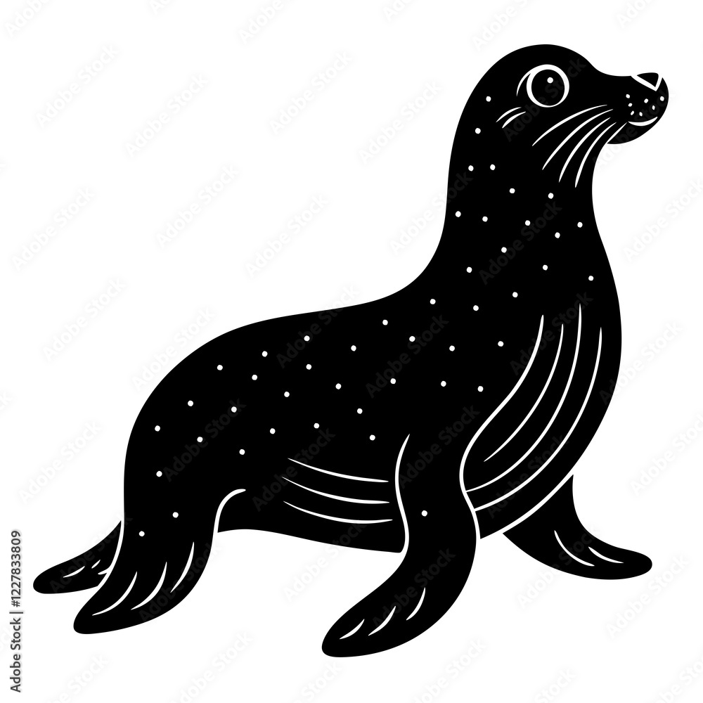 Cute Sea Lion Silhouette Line Art Black Vector Carton Illustration Cute Sea Lion Silhouette Line Art Black Vector Carton Illustration
