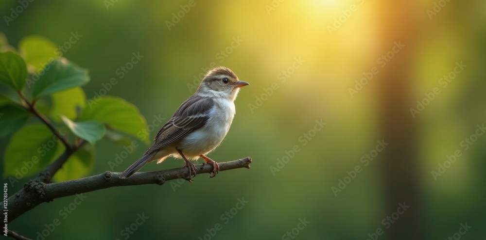 Obraz premium Soft feathers ruffled by a gentle breeze on a branch, ornithology, trees