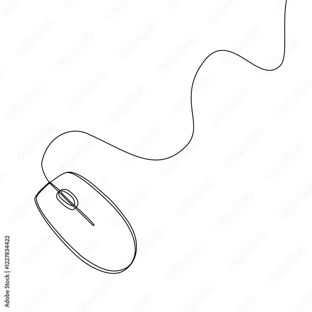 Mouse computer one continuous single line art drawing. Minimal art style. Computer mouse equipment continuous line art illustration. Mouse computer one continuous single line art drawing. Minimal art style. Computer mouse equipment continuous line art illustration.