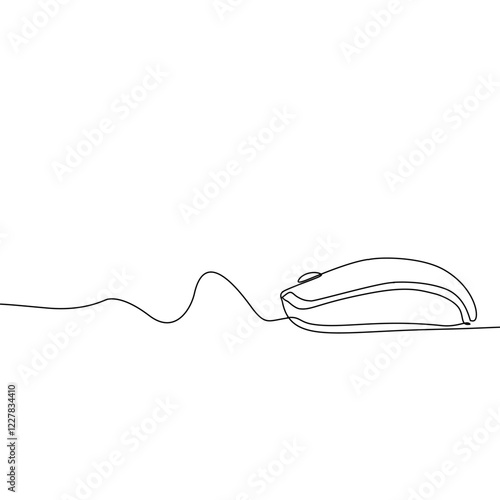 Mouse computer one continuous single line art drawing. Minimal art style. Computer mouse equipment continuous line art illustration.