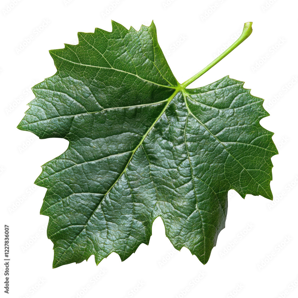 Detailed close-up of a green grape leaf showing texture and veins under natural light in a garden setting Detailed close-up of a green grape leaf showing texture and veins under natural light in a garden setting