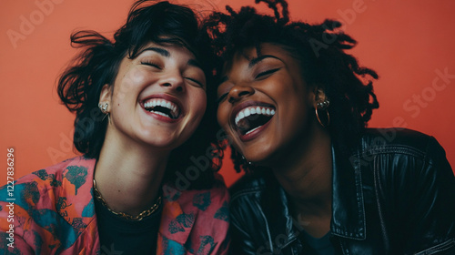 Two Interracial Best Friends Laughing and Having a Good Time Together in a Studio
