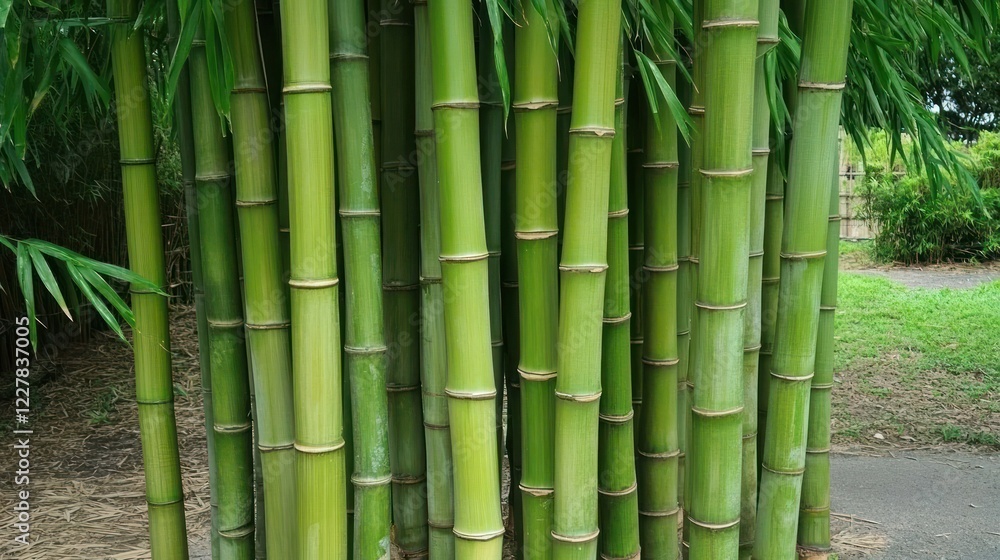 Fototapeta premium Lush Green Bamboo Forest: A Serene Escape into Nature's Tranquility