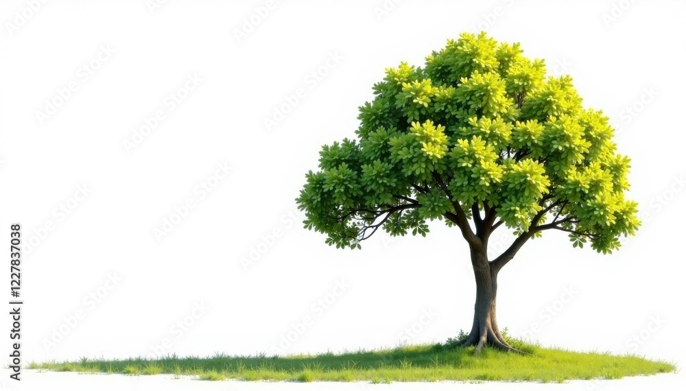 Single tree on white background isolated, landscape, single