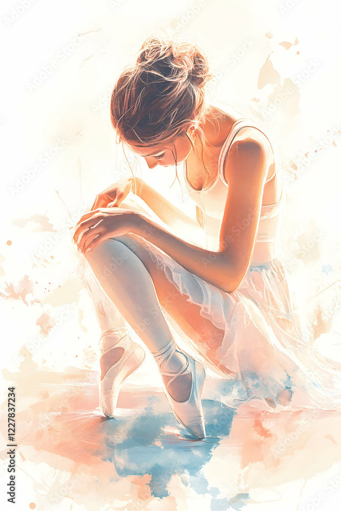 Dancer preparing for performance in serene studio setting during ballet practice Dancer preparing for performance in serene studio setting during ballet practice