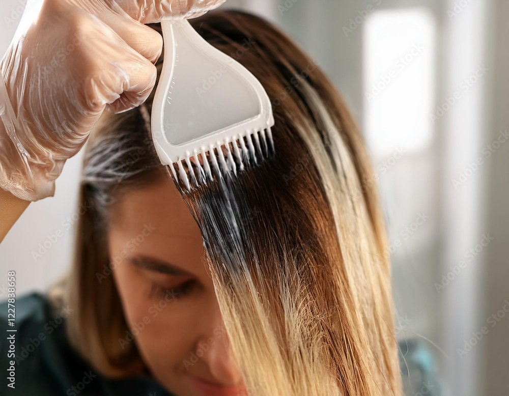 Fototapeta premium Farbowanie rozjaśnianie włosów odrostów w domu