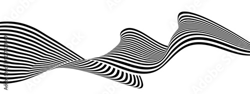 Black and white abstract wavy stripes and flowing lines. Abstract background illusion