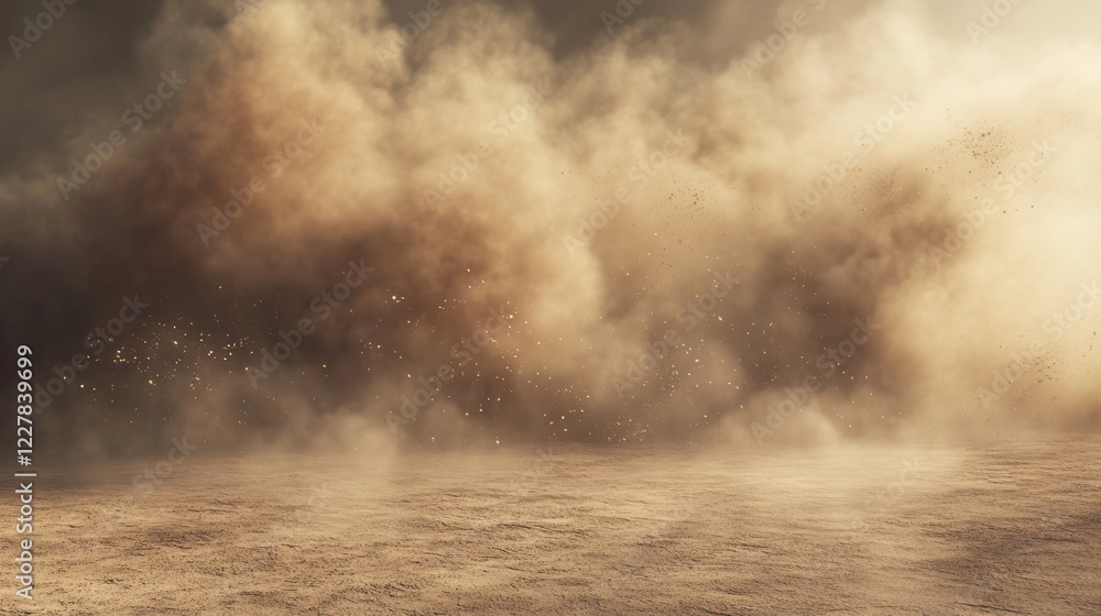Brown dust, sand and smoke clouds. Effect of sandstorm, wind storm in desert or explosion with texture of flying dusty powder and dirt particles, vector realistic background. 3D Illustration Brown dust, sand and smoke clouds. Effect of sandstorm, wind storm in desert or explosion with texture of flying dusty powder and dirt particles, vector realistic background. 3D Illustration