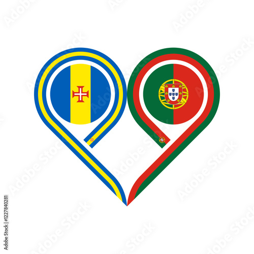 friendship concept. heart symbol icon of madeira and portugal flags. vector illustration isolated on white background
