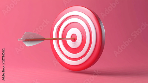 White Arrow Hit the Center of the Red Target 3D Icon Cartoon Style Floating on Transparency Background