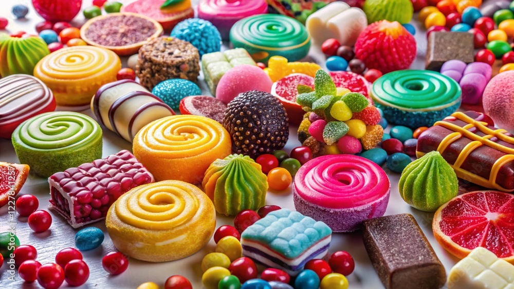 Delicious Sweets on White Background: Colorful Candy, Chocolate, and Dessert Photography Delicious Sweets on White Background: Colorful Candy, Chocolate, and Dessert Photography