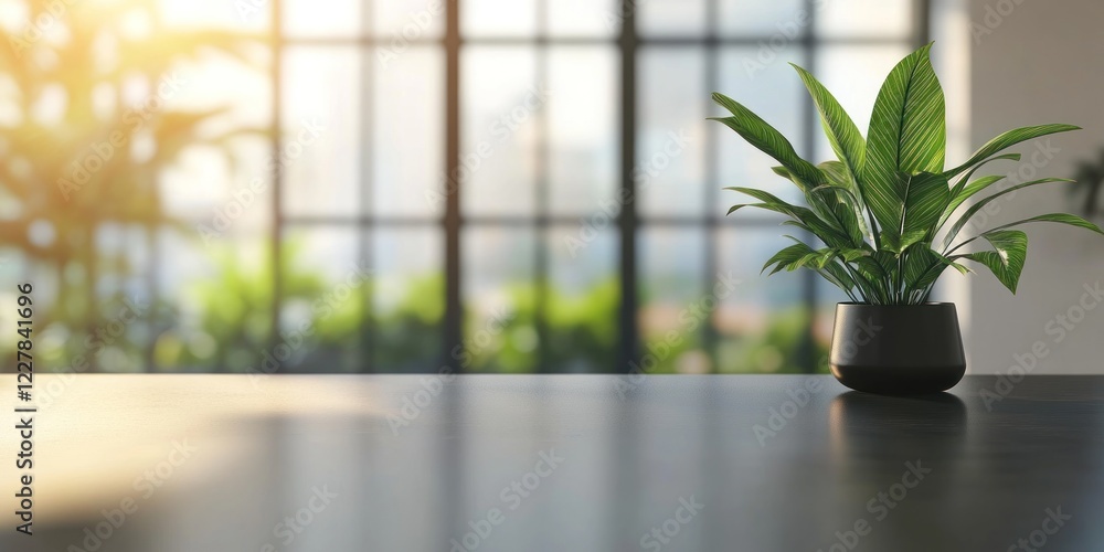 Fototapeta premium Serene Indoor Plant on Modern Table near Window