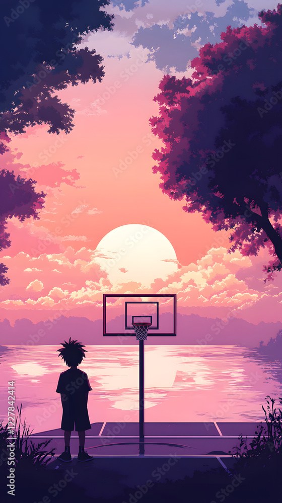 Naklejka premium Anime Manga Basketball Scene: High-Energy Sports Art for Fans