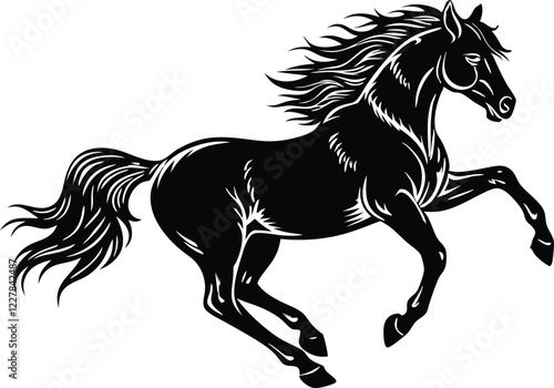 Beautiful black Andalusian horse running in paddock