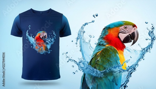 t shirt mockup with parrot and water splash ready for dtf print