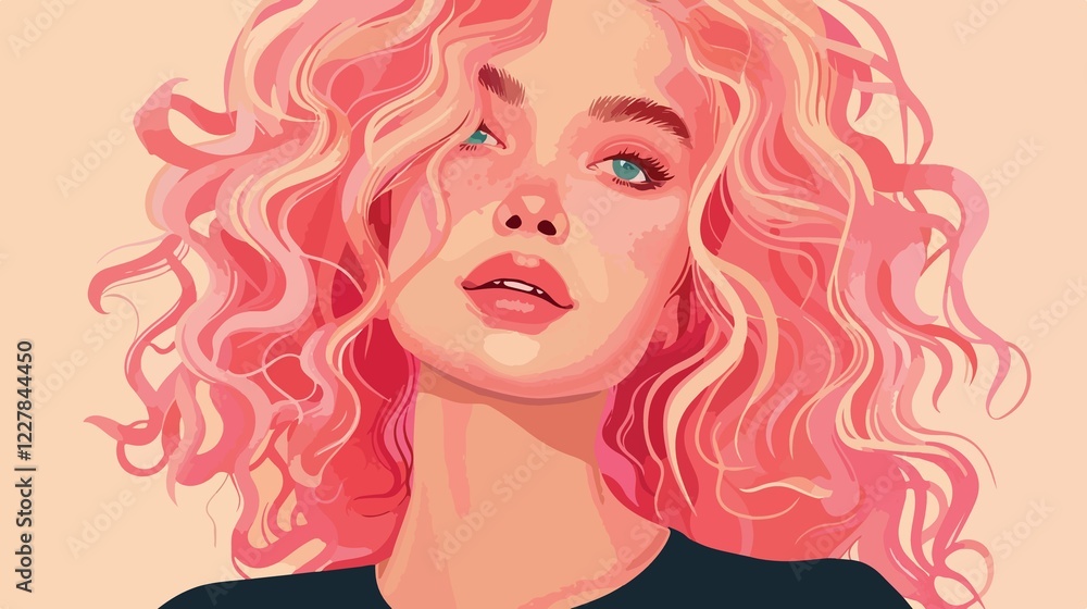 Stylish Fashion Model with Curly Blond Hair and Pin Stylish Fashion Model with Curly Blond Hair and Pin
