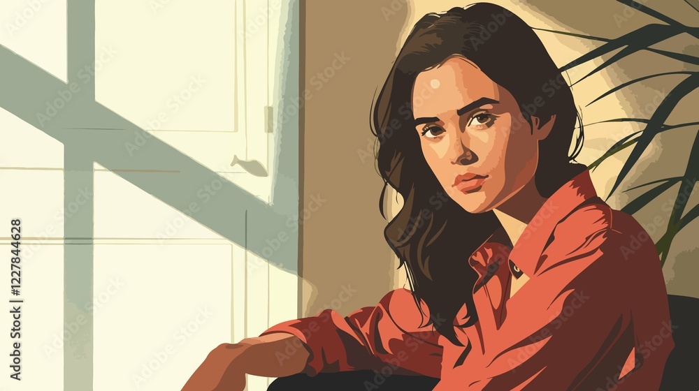 Fototapeta premium Beautiful Woman Indoor Portrait Looking at Camera