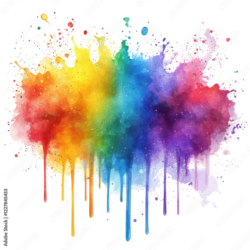 Fototapeta premium Rainbow paint splatter dripping vibrant colors