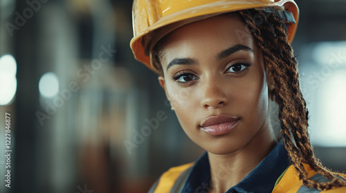 Young Mixed-Race Black African American Female Construction Builder Industrial Factory Worker