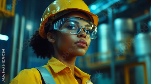 Young Mixed-Race Black African American Female Construction Builder Industrial Factory Worker