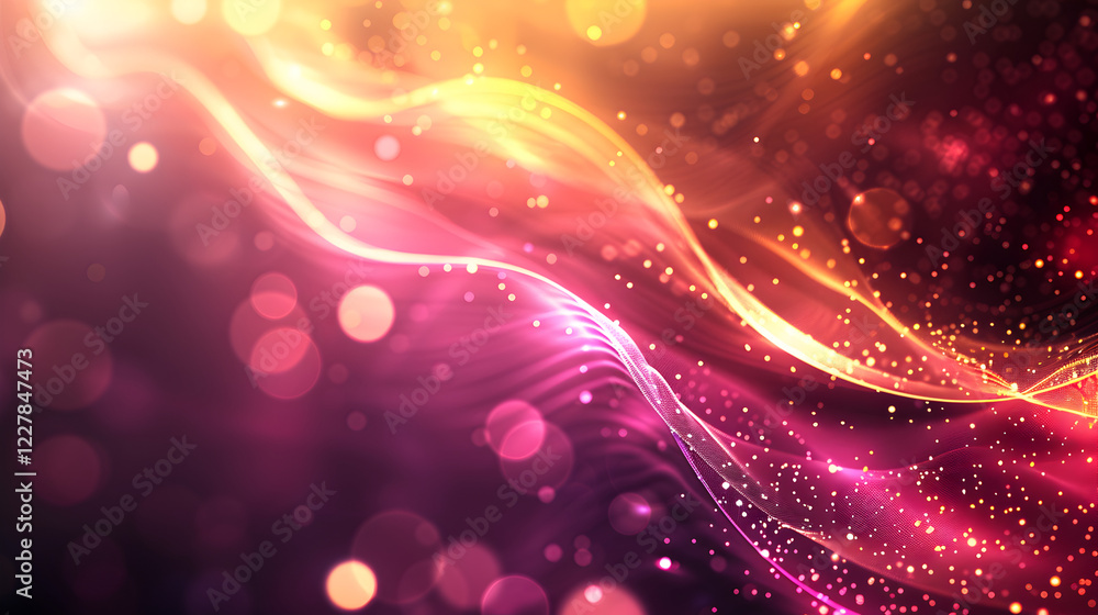 Fototapeta premium Abstract waves of color with glowing particles creating a vibrant, dynamic visual effect.