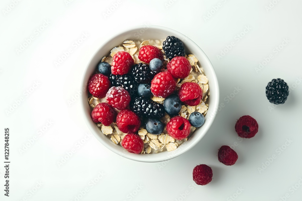 Oatmeal bowl with fresh berries on a white background. Oatmeal bowl with fresh berries on a white background.