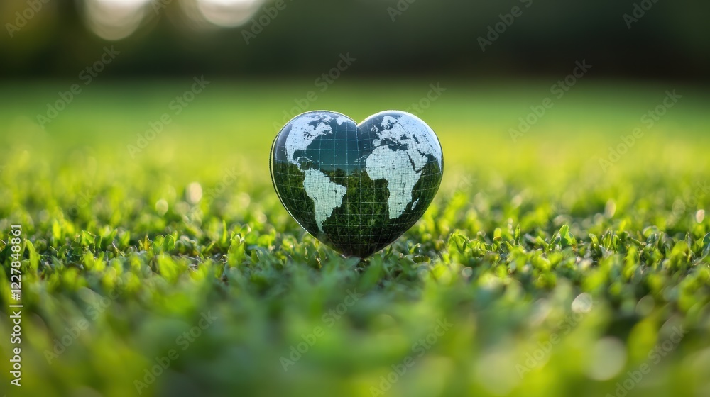 Globe resting on green grass representing nature and environment