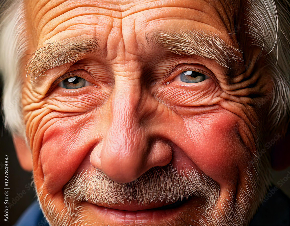 A man with a beard and a mustache is smiling. He has blue eyes. The man is wearing a blue shirt A man with a beard and a mustache is smiling. He has blue eyes. The man is wearing a blue shirt