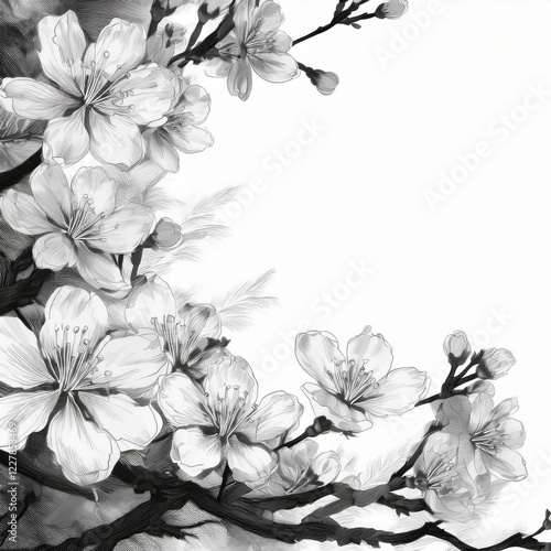 Wallpaper Mural Illustration of beautiful close up cherry blossom border in springtime on white background with space for text Torontodigital.ca