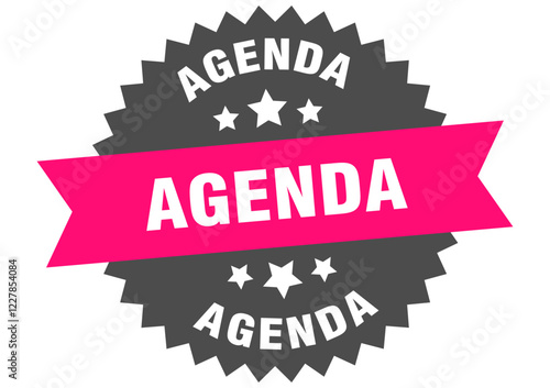 agenda. agenda round pink label isolated on transparent background