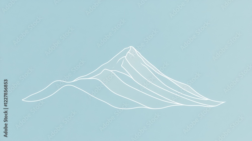 Serene mountain outline against a soft blue background highlighting tranquil nature and simplicity. Generative AI