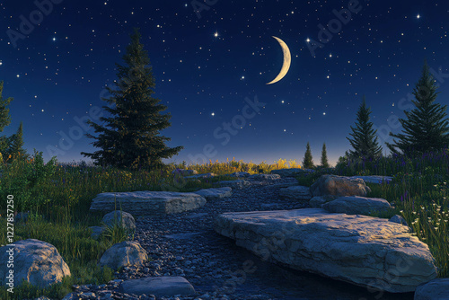 A Serene Garden With The Cr...