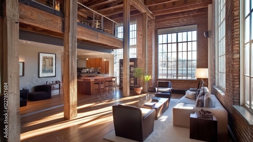 Wallpaper Mural Sunlit Loft Apartment with Exposed Beams and Brick Walls Torontodigital.ca