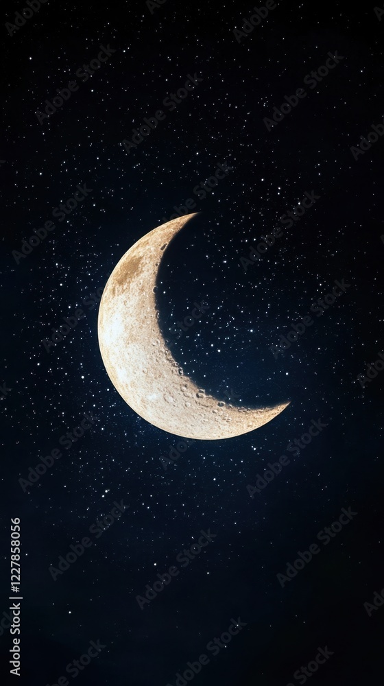 Fototapeta premium Serene Crescent Moon Illuminating a Starry Night Sky