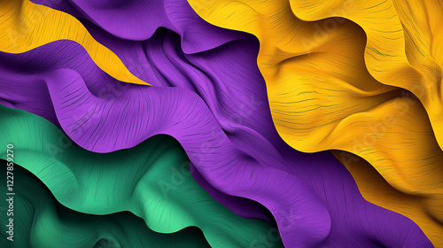 Vibrant Abstract Banner. Textured Surfaces Converging In Purple, Yellow, and Green. Mardi Gras Background photo