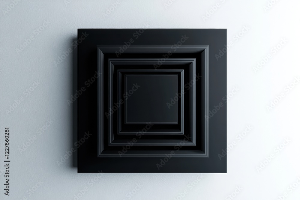 Modern black artwork featuring multiple layered frames on a light wall. Generative AI Modern black artwork featuring multiple layered frames on a light wall. Generative AI