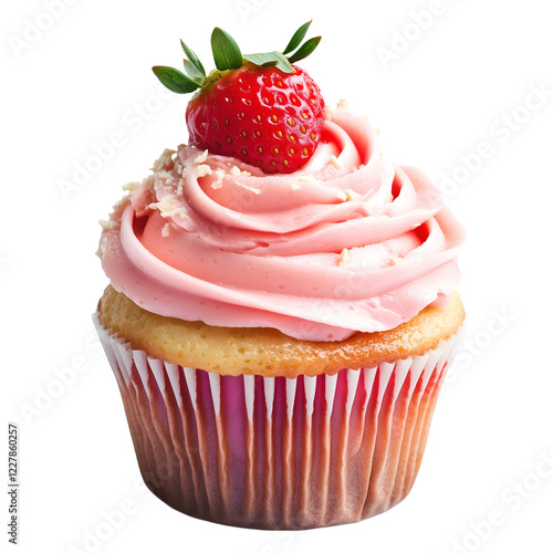 Strawberry cupcake pink dessert isolated on transparent background