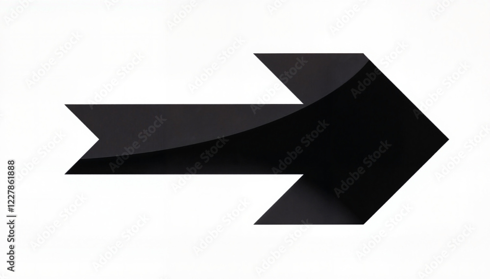 Geometric black arrow pointing right on white background, modern design Geometric black arrow pointing right on white background, modern design