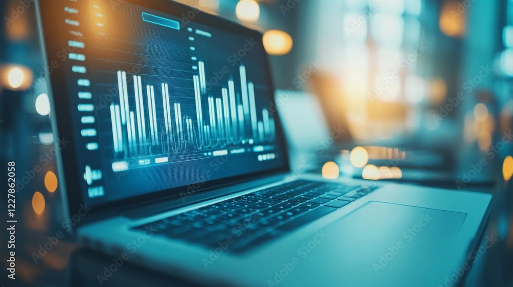 Financial data analysis on laptop screen showing charts and graphs Financial data analysis on laptop screen showing charts and graphs